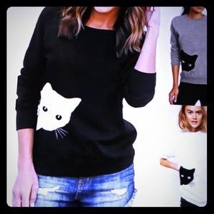 Black and White Cat Sweatshirt Sweater